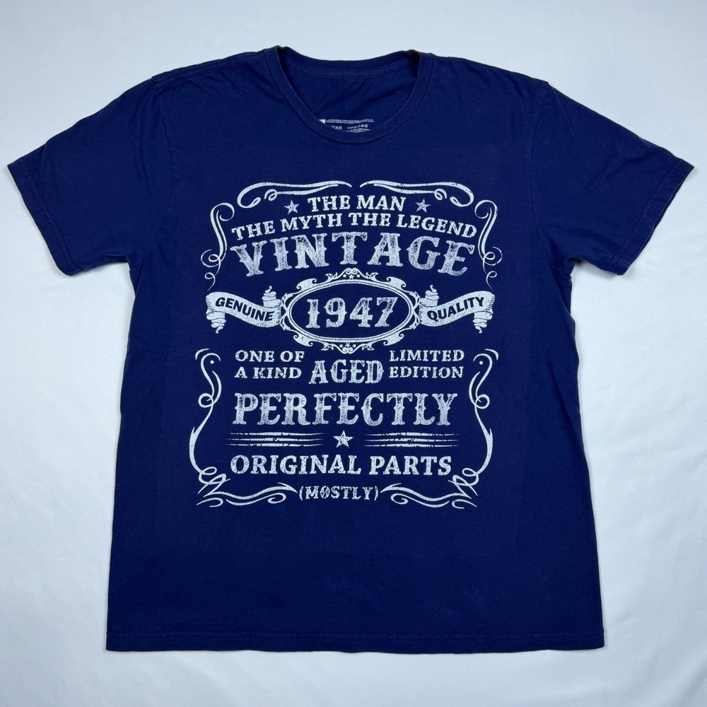 Gildan Graphic T-Shirt Mens Medium Blue 1947 Vintage The Man The Myth The Legend